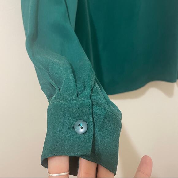 Vintage J Mclaughlin Emerald Green 100% Silk Blouse Size 4 - Picture 5 of 6